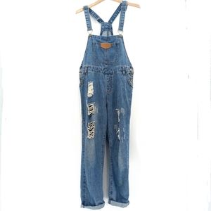 Distressed Denim Boyfriend Overalls